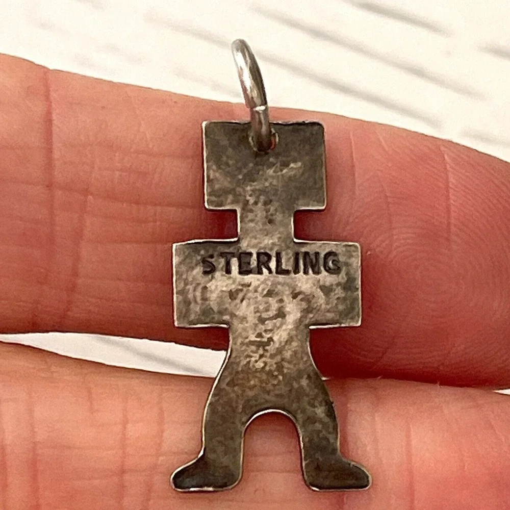 Tiny Navajo Dancer Turquoise Pendant Harvey Era Sterling Charm Native‎ VTG